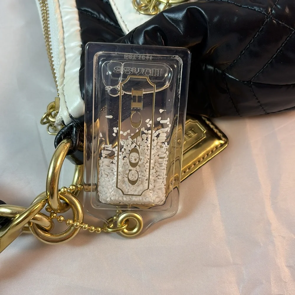 Coach Poppy Ski Bunny Black & White Quilted Nylon Crossbody Bag 15871 - Picture 13 of 16